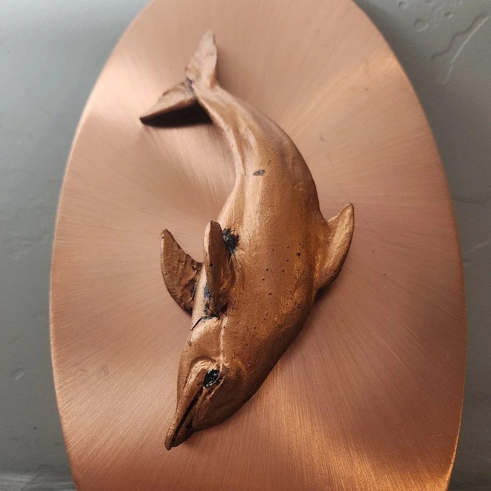 Vintage Dolphin Wall Plaque 3D Sculpted Metal Art Copper Bronze Nautical‎ Decor